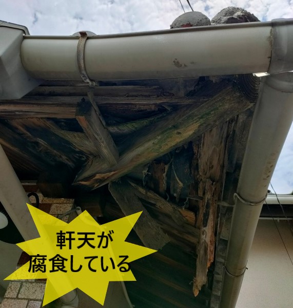 軒天が腐食している　中古物件の現地調査